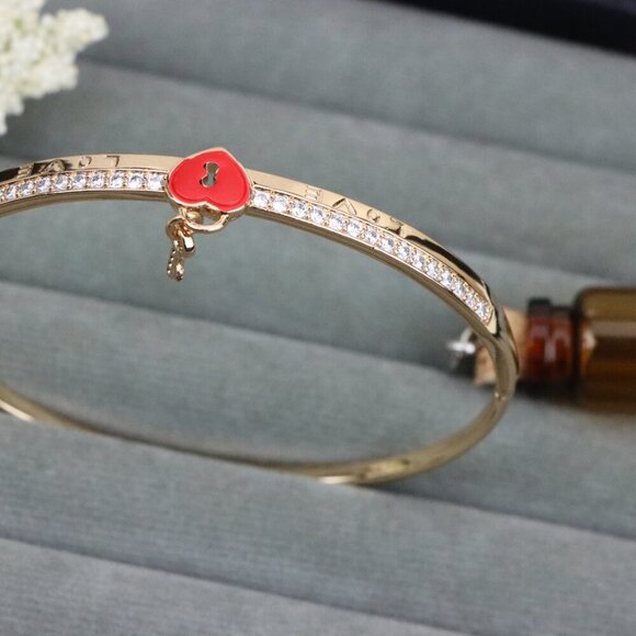 Rose Gold Bangle with Red Heart Lock and Key Charm Accent, XPBL0562 - Picture 10 of 12